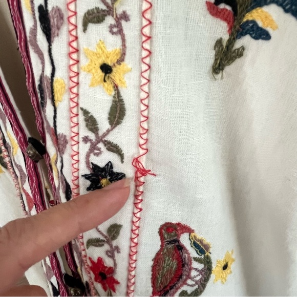 Zara Embroidered Linen Blend Floral Bird Jacket Shirt - Picture 16 of 17